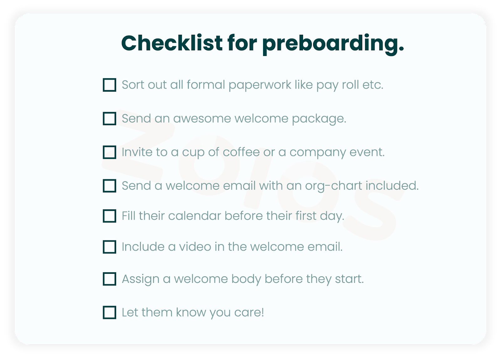 Preboarding checklist